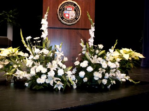 MIZZOU FLORAL DESIGN GRADUATION Stage Decorations Graduation, Graduation Podium Decorations, Graduation Stage Decorations Flowers, Graduation Stage Flower Arrangements, Graduation Ceremony Decorations Stage, Pinning Ceremony Decorations, Graduation Open House Decorations, Graduation Ceremony Decorations, Podium Flowers