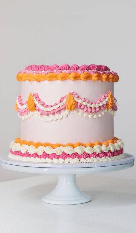 cake ideas, lambeth cake, vintage cake vintage style cake, buttercream cake, vintage buttercream cake, birthday cake ideas Colorful Vintage Cake, Vintage Buttercream Cake, Vintage Style Cake, Lambeth Cake, Second Birthday Cakes, Icing Ideas, Bridal Shower Inspo, Fabulous Cakes, Pretty Cake