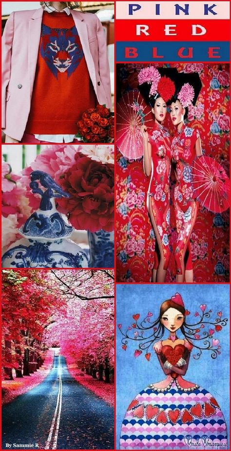 Pink, Red and Blue By Sammie R Nutcracker Aesthetic, Moodboard Red, Red Chinoiserie, Xmas Color, Tour Aesthetic, Red Color Combinations, Red Office, Europe 2024, Pink Bike