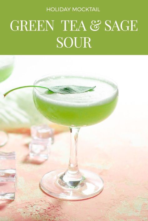 Green tea, sage syrup, some lime, and a splash of bitters make this one complex and delicious mocktail #vegandrinks #vegan #greentea #greenteacocktails #sage #sagemocktails #sagecocktails #mocktails #nonalcoholic #spirtfree #non-alcoholic #healthydrinks #deliciousmocktails #holidaydrinks #drinkideas #cocktails #libations #projectmocktail #prettydrinks Mocktails Non Alcoholic Green Tea, Green Tea Mocktail Recipe, Sour Mocktail Recipe, Green Mocktails Non Alcoholic, Sage Syrup, Drink Boy, Holiday Mocktail, Homecoming Decorations, Sage Tea