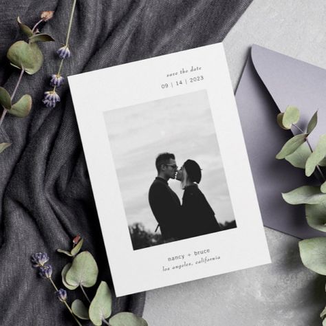 Ultra Minimal Modern Typography Photo Wedding Save The Date Save The Date Simple, Simple Save The Date, Wedding Announcement Cards, Black And White Wedding Invitations, Modern Save The Dates, Save The Date Photos, Simple Invitation, Minimalist Wedding Invitations, Photo Wedding Invitations