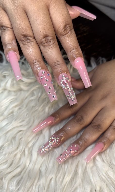 Bad And Boujee Nails Pink, Dollar Nails Designs, Dollar Sign Nails, Money Sign Nails, Money Bag Nails, Money Acrylic Nails, Pink Money Nails, Baby Pink Lipstick, Pink Money