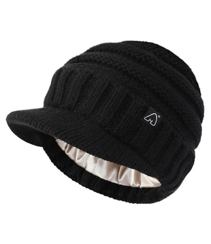 Hat Hut Beanie Hat for Women Men Satin Lined Beanie for Women Satin Lined Winter Hat Slouchy hat with Visor Brim (Black) Satin Lined Beanie, Womens Beanie, Womens Slouchy Beanie, Cable Knit Beanie, Pink Baseball Cap, Visor Beanie, Women Hats Fashion, Beanie Hats For Women, Chunky Cable Knit