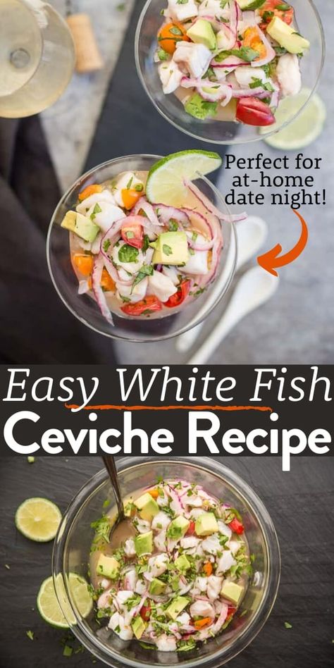 Fish And Shrimp Ceviche Recipe, Civeche Recipe Fish, Recipe For Ceviche, White Fish Salad Recipe, Fish Ceviche Recipe Mexican, White Fish Ceviche, Seafood Ceviche Recipe, Fish Ceviche, Easy Ceviche Recipe