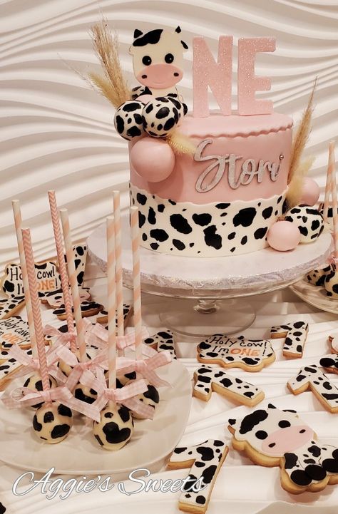 Two Tier Cow Cake, Boho Cow Cake, Rodeo Smash Cake Girl, Holy Cow I’m One Cake Ideas, Holy Cow Baby Shower Theme Girl, Moo Moo I'm Two Birthday Cake, My First Rodeo Cake Girl, Holy Cow Im One Birthday Girl Cake, Cow Print 1st Birthday Girl