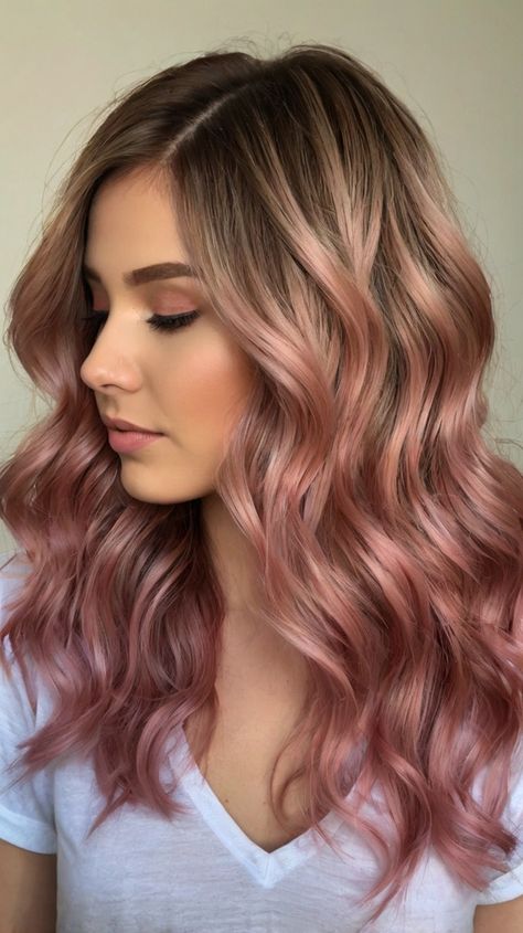 🔮 Timeless Brown And Pink Hair Pink Hair Ideas | Exclusive Symphony 💫💖 Brown And Pink Hair, Textured Long Bob, Highlights Subtle, Pink Hair Ideas, Pink Hair Color Ideas, Pink Dip Dye, Pink Blonde, Pink Hair Color, Pink Halo