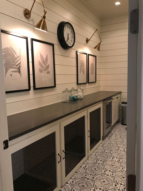 Dream laundry room! I love the built in dog kennel. Great job Team GREEN! #TeamGREEN #GreenBasementsandRemodeling #Laundryroom #ShipLap #CustomDogkennel #RoswellRemodel #AtlantaConstruction Laundry / Dog Room, Kennel Built In, Laundry Rooms With Dog Kennels, Mud Room Dog Kennel Built Ins, Indoor Dog Kennel Ideas Built Ins, Hidden Kennel Ideas, Dog Crate Laundry Room Built Ins, Mudroom With Dog Kennel Built Ins, Build In Dog Kennel