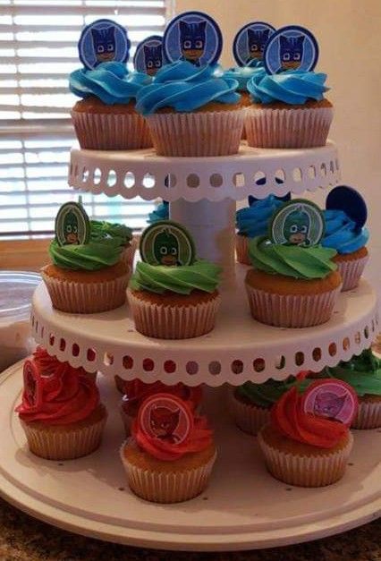 Pj Masks Cupcakes, Pj Mask Cake Ideas, Pj Mask Birthday Party, Pj Masks Cupcake Toppers, Pj Masks Birthday Cake, Playdough Party, Pj Masks Birthday Party, Pj Mask Party, Birthday Sweets