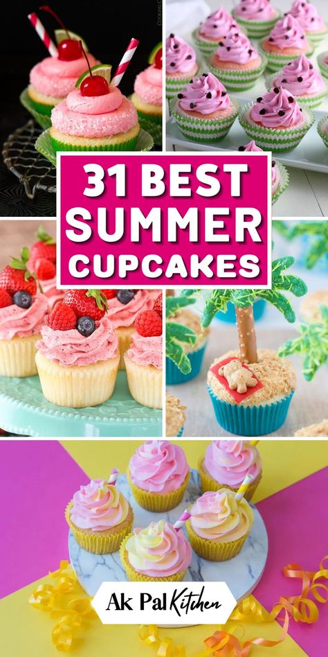 Try these delicious and refreshing summer cupcakes for your next party or gathering. From citrusy lemon cupcakes to sweet strawberry cupcakes, these summer cupcake recipes are sure to satisfy your sweet tooth. Get inspired with these summer cupcake ideas and create your own unique combinations. Whether you’re hosting a barbecue, picnic, or beach party, these summer desserts are sure to impress your guests. So, what are you waiting for? Get baking and enjoy these delicious summer treats! End Of Summer Party Desserts, Summer Fun Cupcakes, Summery Cupcake Ideas, Picnic Themed Cupcakes, Best Summer Cupcakes, Cupcake Summer Ideas, Easy Summer Cupcakes Ideas, Fruit Birthday Cupcakes, Summertime Cupcake Ideas