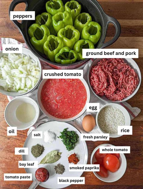 Romanian Stuffed Peppers (Ardei Umpluți) - Cristina's Kitchen Croatian Stuffed Peppers, Romani Food Recipes, Romanian Stuffed Peppers, Romanian Recipes In English, Croatian Meals, Moldovan Food, Hungarian Stuffed Peppers, Slavic Food, Macedonian Recipes