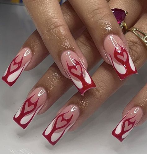 Devil Heart Nails, Fire Heart Nails, Edgy Red Nails, Devil Nails Designs, Red Fire Nails, Devil Nails, Spring Nails Simple, Nail Spring, Summer Nails Ideas