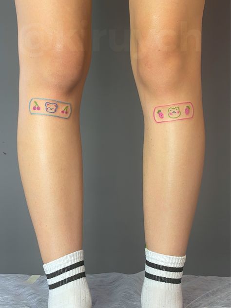 Band Aid Knee Tattoo, Bandage Tattoo, Band Aid Tattoo, Knee Tattoos, Under Knee Tattoo, Traditional Tattoo Knee, Above Knee Tattoo, Tattoo Knee, Unique Tattoos Black Women