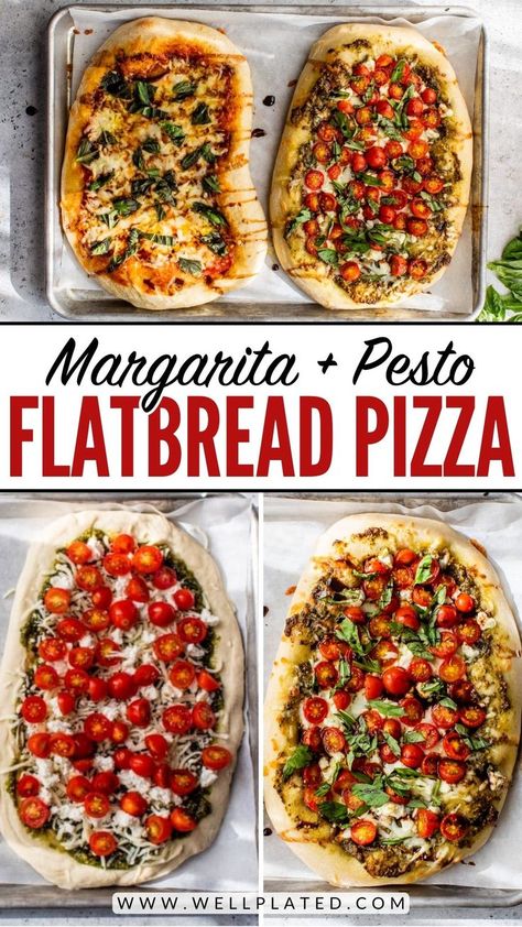 Flatbread pizza recipes, both Margherita flatbread pizza and pesto! You'll love this quick, easy, and homemade pizza recipe. Flat Bread Recipes Ideas Flatbread Pizza, Flat Bread Pizza Recipe Easy, Pesto Flatbread Pizza, Margherita Flatbread Pizza, Homemade Flatbread Pizza, Easy Flatbread Pizza, Margherita Flatbread, Flatbread Pizza Recipe, Easy Flatbread Recipes