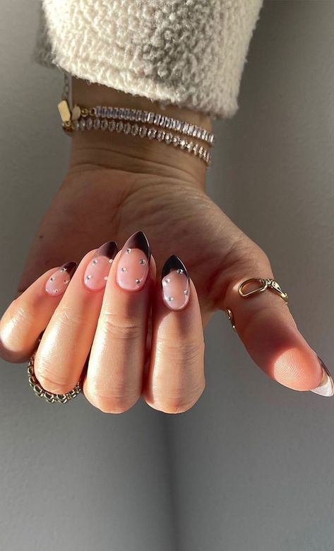 French Tips Rhinestones, Autumn Nail Colours, Brown French Tips, Bre Sheppard, Uñas Ideas, Brown French, Autumn Nail, Latest Nail Trends, Nail Colours