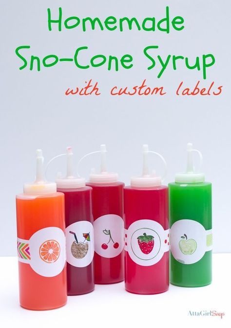 Homemade Snow Cone Syrup. Choose from a selection of snow cone flavors to make at home. Diy Snow Cone Syrup, Sno Cone Syrup Recipe, Homemade Snow Cone Syrup, Diy Snow Cone, Snow Cone Syrup Recipe, Sno Cone Syrup, Homemade Snow Cones, Snow Cones Recipes, Shaved Ice Syrup