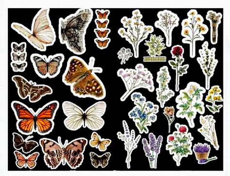 Flower Sticker Printable, Vintage Design For Scrapbook Printable, Butterfly Stickers Printable, Vintage Design For Scrapbook, Journaling Stickers Printable, Vintage Aesthetic Stickers Printables, Printable Butterfly, Sticker Printable, Journaling Stickers