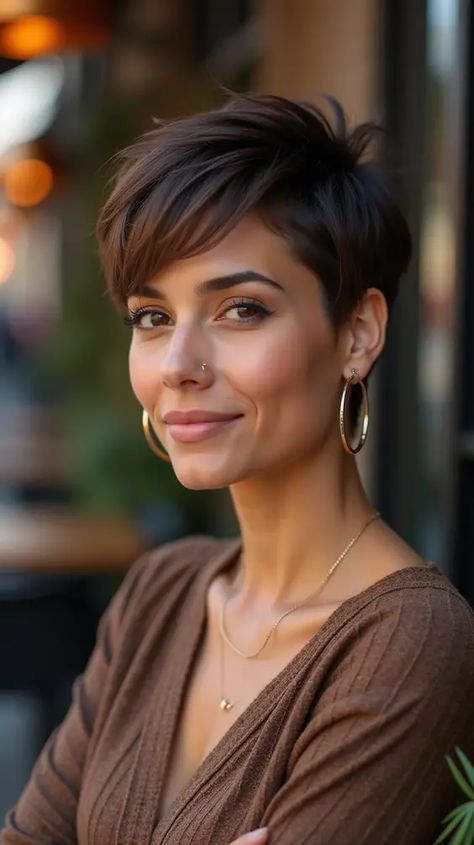 23 Explore 2025’s Top Long Pixie Haircuts for Women of All Ages and Styles Edgy Short Haircuts For Women, Shorts Haircuts For Women, Thick Pixie Haircut, Dark Brown Pixie Haircut, Women’s Short Haircuts, Pixie Haircut Long, Pixie Long Bangs, Long Pixie Haircut, Short Wavy Pixie