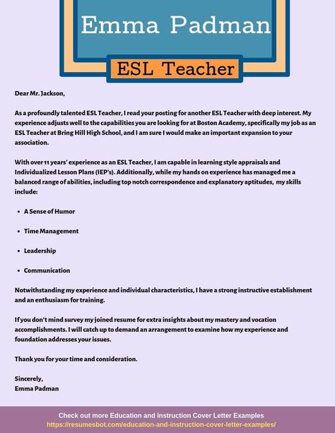 esl teaching elementary | cover letter for resume | cover letter for teachers | teacher cover letter example Esl Teaching Elementary, Teacher Cover Letter, Teaching Cover Letter, Teacher Cover Letter Example, Nursing Cover Letter, Cover Letter Teacher, Cover Letter Examples, Support Letter, Nursing Resume Template