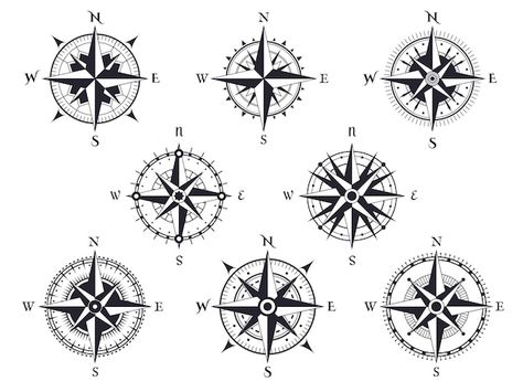 Compass Design Art, East Tattoo, Wind Map, Travel Symbols, Compass Directions, Compass Drawing, Cardinal Points, Cardinal Point, Compass Icon