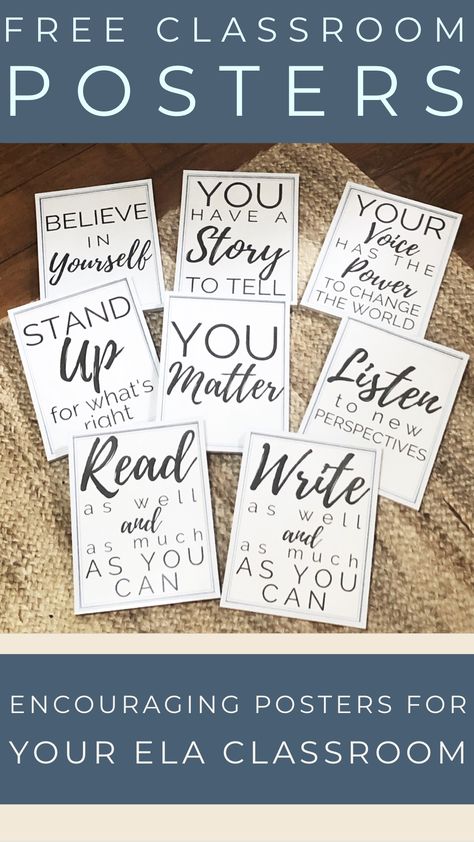 Download these encouraging posters for your ELA classroom for free! Free Classroom Posters Middle School, Ela Posters High School, Esl Classroom Decor Free Printable, Free Ela Posters, El Classroom Decor, In School Suspension Classroom Ideas High School, English Class Posters Free Printable, Ela Posters Middle School, Inspirational Posters For Classroom