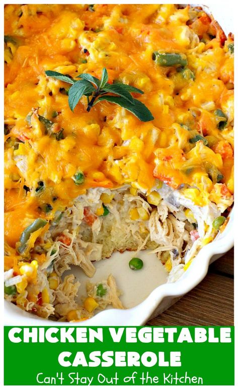 Chicken Vegetable Casserole – Can't Stay Out of the Kitchen Use Up Rotisserie Chicken, Chicken Vegetable Casserole, Veggie Casserole Recipes, Frozen Vegetable Recipes, Chicken And Vegetable Bake, Mixed Vegetable Casserole, Chicken And Vegetable Casserole, Chicken Casserole Dinners, Chicken Cutlet Recipes