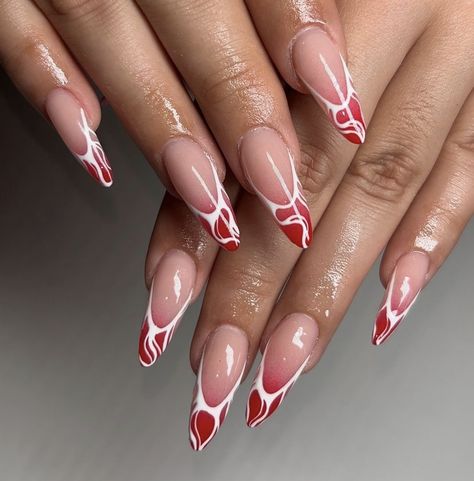 #nails #nailart #nailtech #nailsoftheday #nail2inspire #nailsart #nailsofinstagram #naildesign #summernails #fashion #style #summervibes #inspo Red And Gold Swirl Nails, Black Nails Swirl, Red Abstract Nails, Swirly Nails, Happy Birthday For Her, Swirl Nails, Short Acrylic Nails Designs, Funky Nails, Nails Inspo