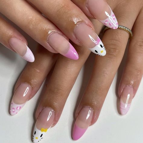 HK nails for Mellina 🎀 shape : Almond M inspo : @ev4nails #pressonnails #nails #nailart #hellokitty #hellokittynails #pinknails #french #frenchnails #nailinspo Hello Kitty Nails Almond, Hello Kitty Almond Nails, Hello Kitty Nails, Cat Nails, Almond Nails, French Nails, Pink Nails, Press On Nails, Nail Inspo