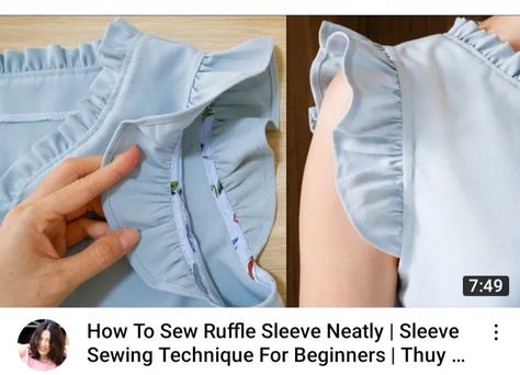 Ruffled Sleeves Top, Sleeve Patterns Sewing Ideas, Diy Sleeves Pattern, How To Sew A Ruffle Sleeve, Ruffle Sleeve Tutorial, Sewing Ruffle Sleeves, How To Sew On Sleeves, Add Ruffles To Shirt Diy, Sewing Sleeves On A Dress