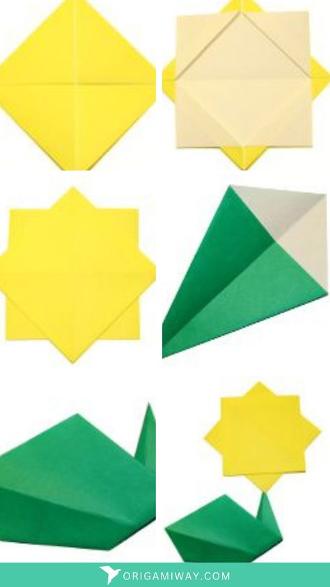 An origami paper sunflower Sunflower Craft Preschool, Origami Sunflower, Flat Origami, Large Origami, Sunflower Craft, Poster Boards, Sunflower Crafts, Paper Sunflowers, Sunflower Photo