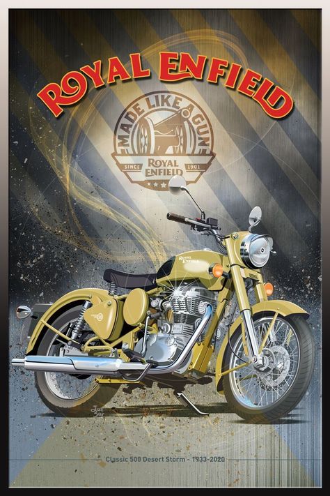 Royal Enfield Illustration, Royal Enfield Poster, Gatsby Artwork, Royal Enfield Desert Storm, Vintage Royal Enfield, Iklan Vintage, Bike Ads, Motorcycle Ads, Motorcycle Poster