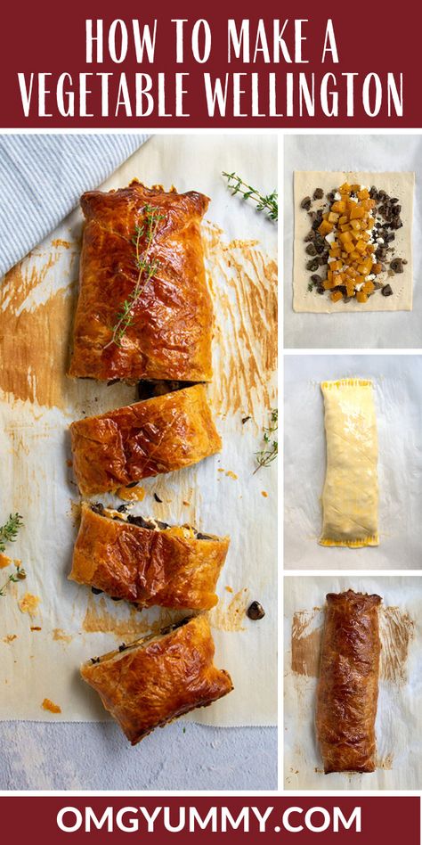 Vegetable Wellington Recipe, Vegetable Wellington Puff Pastries, Squash Wellington, Butternut Squash Wellington, Vegetarian Wellington Christmas, Vegetarian Wellington Recipe, Fancy Vegetarian Dinner, Vegetarian Mushroom Wellington Recipe, Wellington Vegetarian