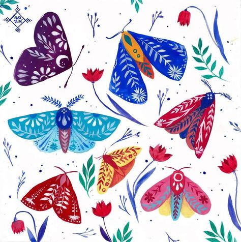 Simple Moth Painting, Butterfly Posca Art, Cute Moth Illustration, Moth Folk Art, Folk Art Moth, Colorful Moth Art, Moth Drawing, Colorful Moths, Moth Art