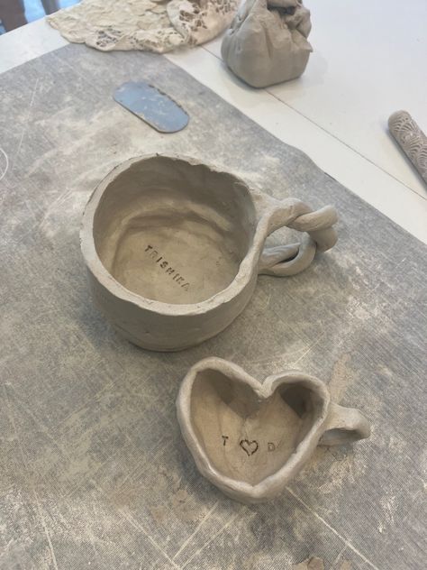 Pottery Date Ideas, Pottery Dates Aesthetic, Pottery Date Aesthetic, Pottery Painting Date Aesthetic, Pottery Love Couple, Heart Shaped Mugs Pottery, Graphic Poster Art, Clay Mugs, Watercolor Palette