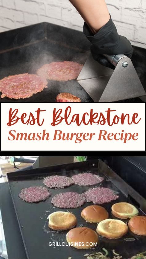 Elevate your burger game with the Best Blackstone Smash Burgers Recipe! Made with perfectly seasoned ground beef, these burgers are smashed on the hot Blackstone griddle to achieve a crispy, caramelized crust and juicy center. Quick and easy to make, they're perfect for any occasion, from weeknight dinners to weekend BBQs. Blackstone onion smash burgers, blackstone smash burger sauce Smashed Onion Burger, Blackstone Smashed Burgers, Griddle Burgers Recipe, How To Make Smash Burgers On Blackstone, Griddle Smash Burgers, Smash Burger Recipe Griddle, Smash Burger Blackstone, Blackstone Grill Smash Burgers, Smash Burgers Blackstone