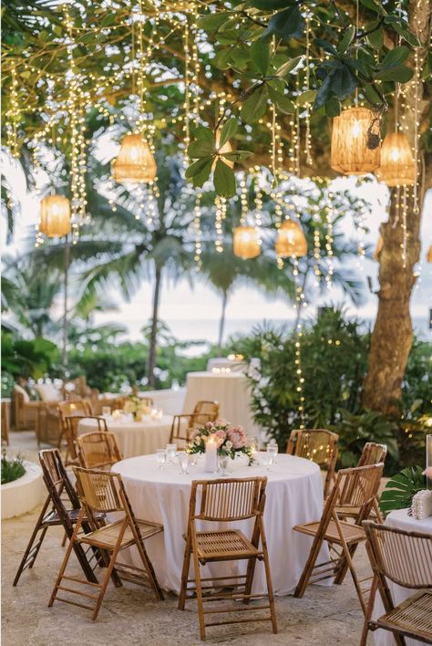 Non Beach Destination Wedding, Outdoor Tropical Wedding Reception, Boho Vineyard Wedding, Glamorous Beach Wedding, Beach Vibes Wedding, Upscale Beach Wedding, Beachy Wedding Venues, White Beach Wedding Decor, Tropical Wedding Lighting