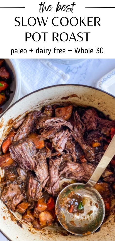 This whole 30 approved pot roast is the perfect fall recipe. Make it in the dutch oven, instant pot or slow cooker. This recipe is also paleo, gluten free and dairy free. Pot roast makes the best leftovers too! Dairy Free Pot Roast, Whole 30 Pot Roast, Paleo Pot Roast, Best Leftovers, Gluten Free Dairy Free Recipes Dinner, Gluten Free Dairy Free Dinner, Paleo Roast, Paleo Bbq, Crockpot Pot Roast