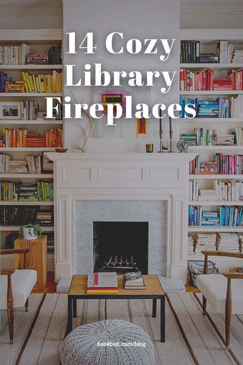 Searching for fireplace ideas for your home library? This roundup was made for you! #books #fireplaces #fireplaceideas Fireplace Books, Bookshelves Framing Fireplace, Bookcase Over Fireplace, Library Around Fireplace, Small Home Library Cozy Reading Room Fireplace, Electric Fireplace Library, Home Library Ideas With Fireplace, Bookshelves And Fireplace Wall, Reading Fireplace