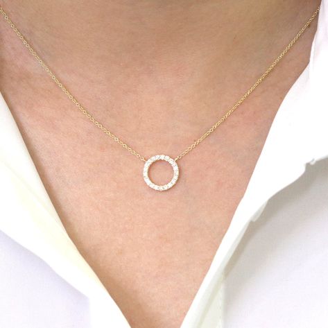 Circle Diamond Pendant Necklace / 14k Solid Gold Necklace / Diamond Necklace / 0.28ct Natural High Quality Diamond / Round Necklace Diamond Simple Necklace, Gold Necklace Dainty, Diamond Circle Necklace, Diamond Pendants Designs, Gold Pendant Jewelry, Simple Diamonds, Solid Gold Necklace, Diamond Solitaire Necklace, Round Necklace