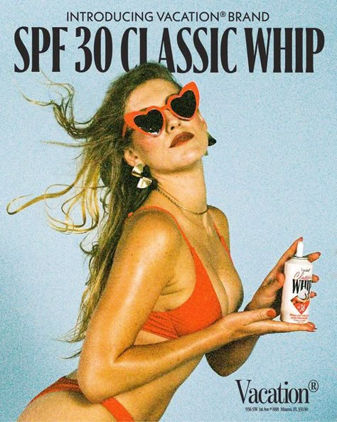 Vacation Sunscreen Branding, Vintage Sunscreen Ads, Vacation Sunscreen Aesthetic, Swimwear Brand Aesthetic, Whip Sunscreen, Sunscreen Branding, Swim Branding, 80s Vacation, Sunscreen Aesthetic