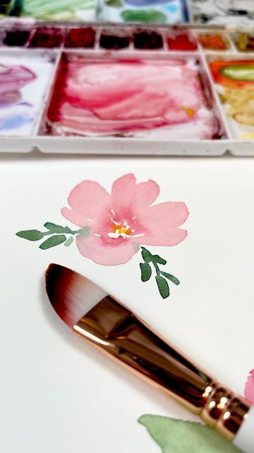 Emma Jane Lefebvre on Instagram: "What other flower can we paint with a dagger brush? Try this one! This brush is currently unavailable. But if you’re looking for a good dagger, check out @kristythepainter ‘s brush set! #watercolourflowers #beginnerwatercolor" Emma Jane, Sketchbook Illustration, Watercolor Sketchbook, Watercolor Flower Art, Flower Artwork, Watercolor Art Lessons, Flower Doodles, Watercolor Flower, Paint Brushes