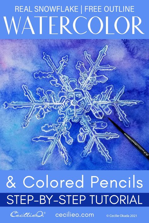 Watercolor Snowflake Tutorial, Snowflake Watercolor Paintings, Snowflake Painting Easy, Winter Watercolour Painting, Snowflake Drawing Art, Winter Watercolor Paintings Easy, Watercolour Snowflakes, Winter Watercolor Paintings, Winter Art Ideas