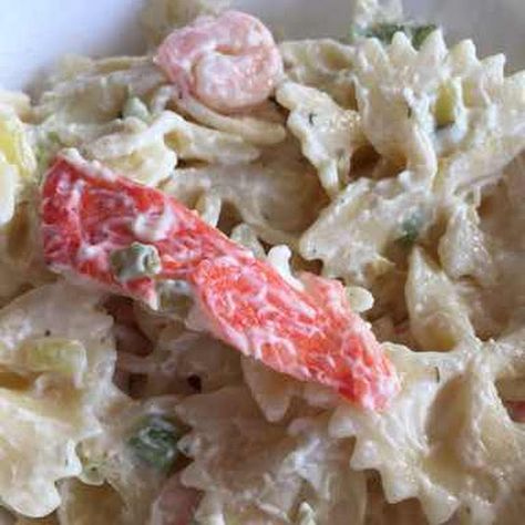 “Bow Tie Seafood Pasta” Seafood Pasta Salad, Seafood Pasta Salad Recipe, Bowtie Pasta Salad, Seafood Salad Pasta, Sea Food Salad Recipes, Seafood Shrimp, Yummy Seafood, Best Pasta Salad, Bar Food