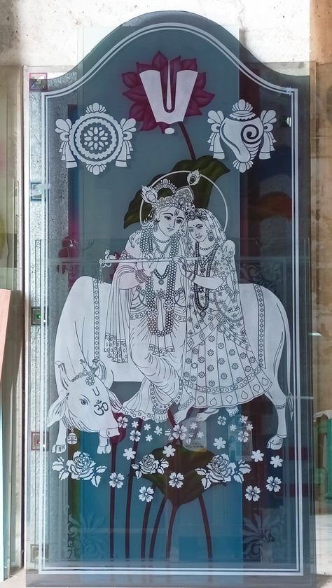 Radha Krishna Glass Design, Glass Design For Mandir, Alvida Jumma, Glass Sticker Design, Arch Designs For Hall, Glass Partition Designs, Pooja Unit, Pooja Door Design, Steel Railing Design