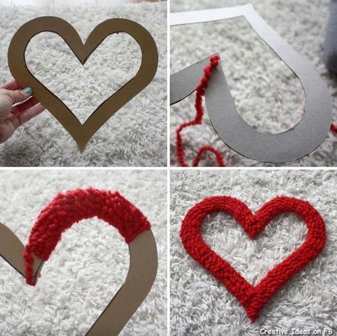 Faire un coeur en laine à suspendre Yarn Wreath, Valentine Day Wreaths, Valentine Wreath, Romantic Valentine, Valentine's Day Diy, Valentine Day Crafts, Valentines Day Decorations, Valentine Crafts, Valentine Heart