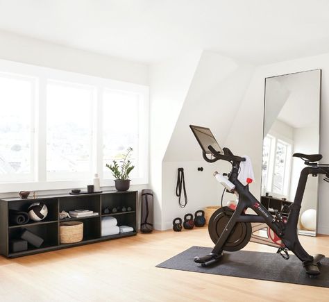 Work It Out with a Home Gym - Room & Board Peloton Room, Workout Room Home, Exercise Room, Gym Room At Home, Workout Room, Gym At Home, Home Gym Decor, Fitness Room, Workout Space