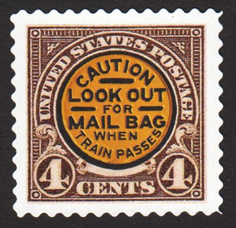 U.S. 4-cent Railway Mail Service stamp cautioning train travelers. Postage Stamps, Stamp, Train