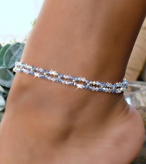 Waste Beads, Daisy Anklet, Descendants Dr, Ankle Bracelets Diy, Crystal Bead Jewelry, Beautiful Anklet, Crystal Anklet, Beaded Ankle, Swarovski Ring