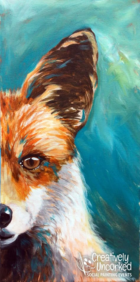 Fox Painting Easy Acrylic, Painting Fox Acrylic, Painting Fox Easy, Fox Paintings Acrylic, Fox Art Painting, Fox Oil Pastel, Acrylic Fox Painting, Wildlife Paintings Acrylics, Acrylic Painting Ideas Animals