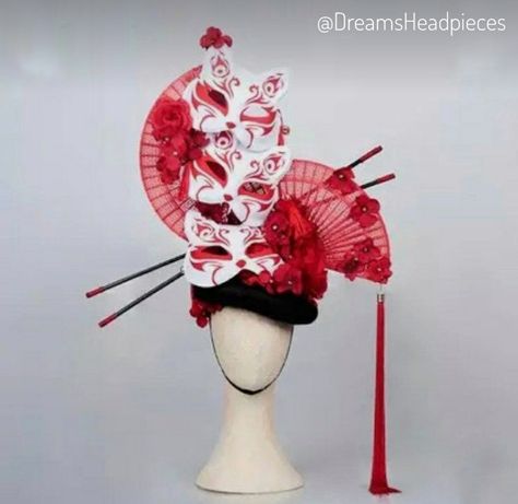 Japanese Headdress, Geisha Mask, Creative Costumes, Fancy Hats, Design Textile, Masks Art, Millinery Hats, Fantasy Dress, Head Accessories