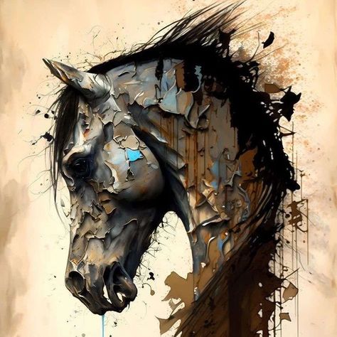 AMZ on TikTok Seven Horses Painting, Western Art Paintings, Steampunk Mixed Media Art, Abstract Horse Art, Horse Tattoo Design, Horse Watercolor, Horse Poster, Western Horses, Abstract Horse Painting